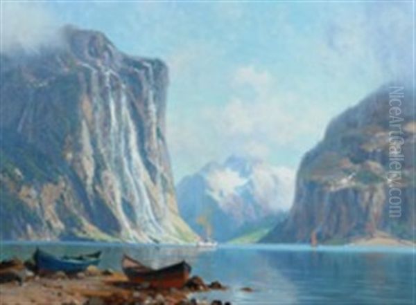 Froysjoen Fjord Oil Painting by Johannes Harders