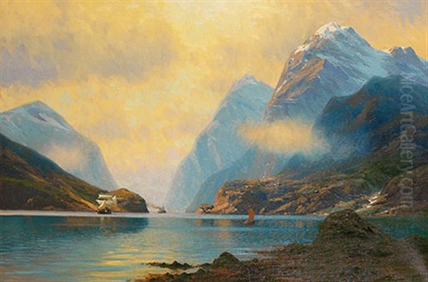 Sommerliche Fjordlandschaft Oil Painting by Johannes Harders