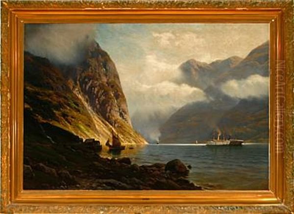 Geirangerfjorden Oil Painting by Johannes Harders