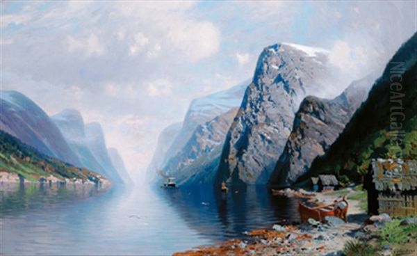 Fjordlandschaft Oil Painting by Johannes Harders