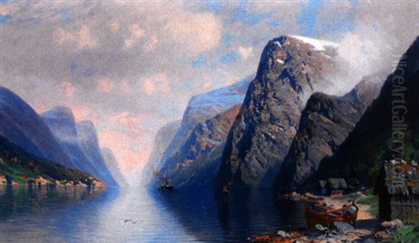 Fjordlandschaft An Einem Sonnigen Sommertag Oil Painting by Johannes Harders