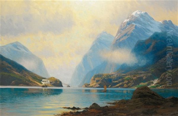 Fjordpartie Oil Painting by Johannes Harders