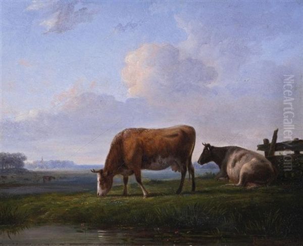 Weidendes Vieh In Polderlandschaft Oil Painting by Reinier van Harderwijk