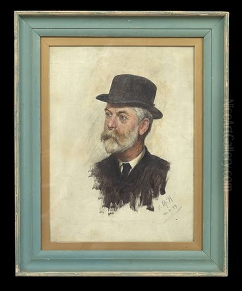 Portrait Of A Man In A Bowler Hat, Possibly Andrew Carnegie Oil Painting by Charles Martin Hardie