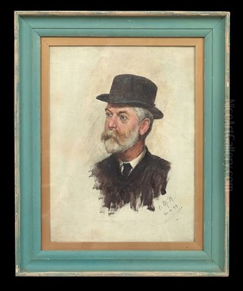 Portrait Of A Man In A Bowler Hat, Possibly Andrew Carnegie Oil Painting by Charles Martin Hardie