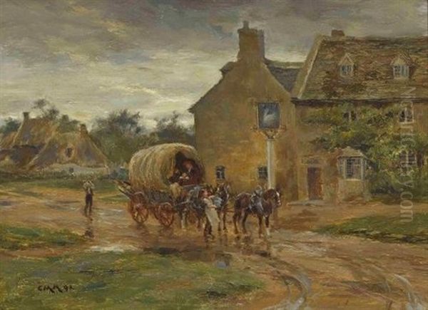 Auf Reisen Mit Dem Pferdefuhrwerk Oil Painting by Charles Martin Hardie