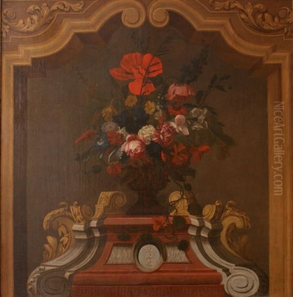 Vase De Fleurs Sur Un Piedestal Oil Painting by Pieter Hardime