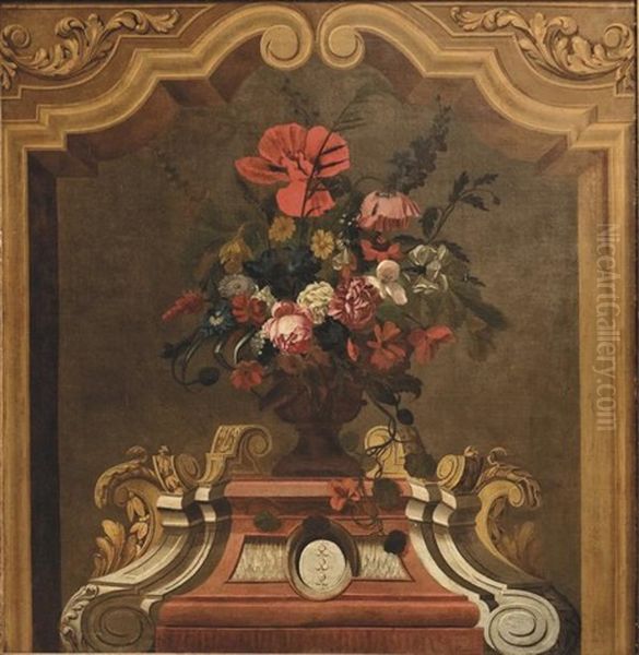 Vase De Fleurs Sur Un Piedestal Oil Painting by Pieter Hardime