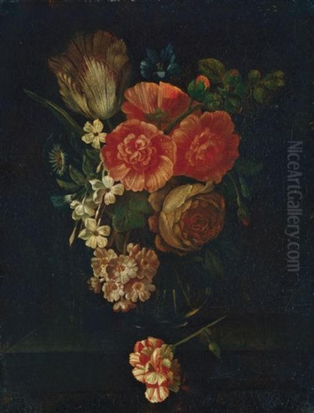 Blumenstilleben. In Einer Glasvase Ein Buntes Arrangement Oil Painting by Pieter Hardime