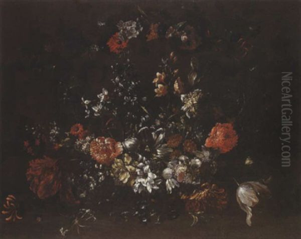 Guirlande De Fleurs Decorant Un Cartouche Sculpte Oil Painting by Pieter Hardime