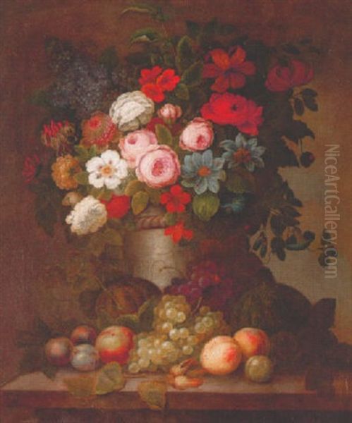 Stilleben Med Blommor Och Frukter Oil Painting by Pieter Hardime