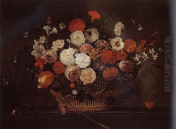 Still Life Of Flowers In A Basket Oil Painting by Pieter Hardime