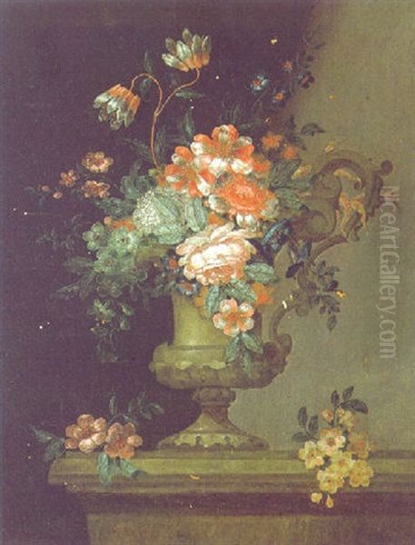 Blumenstraus In Einer Steinernen Ziervase Oil Painting by Pieter Hardime