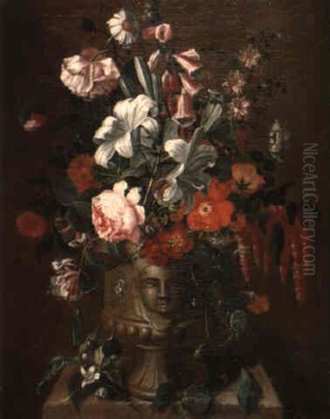 Vase De Fleurs Sur Un Entablement Oil Painting by Pieter Hardime