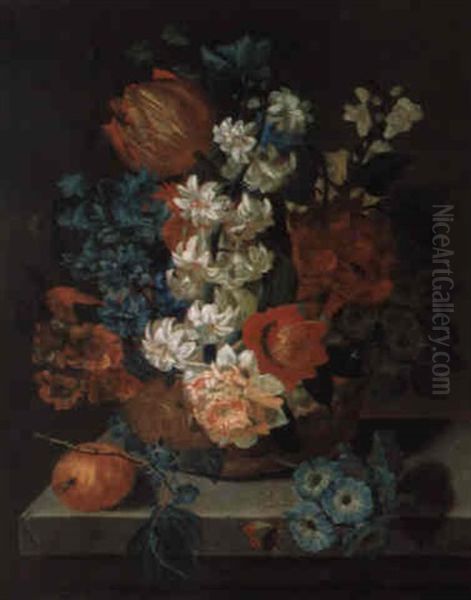 Blumenstraus In Einem Geflochtenen Korb Oil Painting by Pieter Hardime