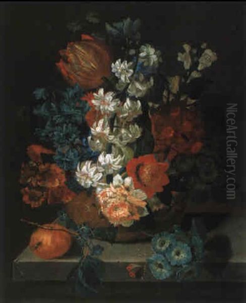 Blumenstrauss In Einem Geflochtenem Korb Oil Painting by Pieter Hardime