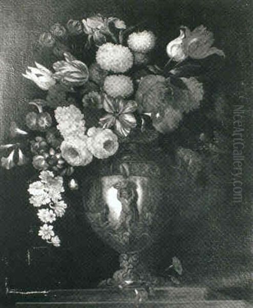 Mixed Flowers In An Urn On A Ledge Oil Painting by Pieter Hardime