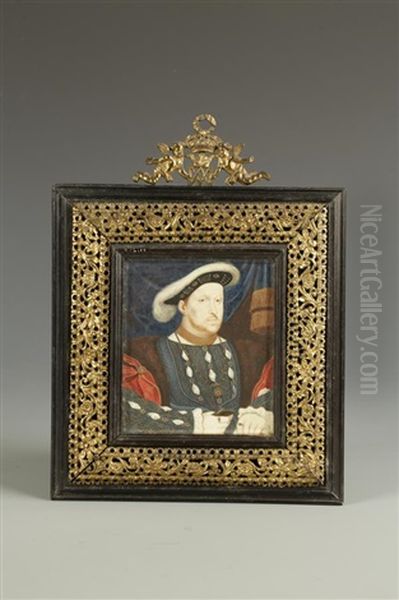 A Set Of Seven Portrait Miniatures Depicting Henry Viii And His Six Wives Oil Painting by George Perfect Harding