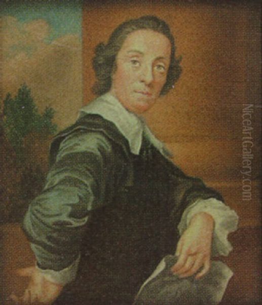 Richard Bentley, Wearing Black Tunic With White Collar, Tassels And Cuffs, He Holds A Drawing Oil Painting by George Perfect Harding