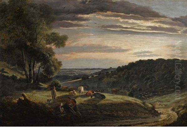 Landscape With Figures And Animals Oil Painting by James Duffield Harding