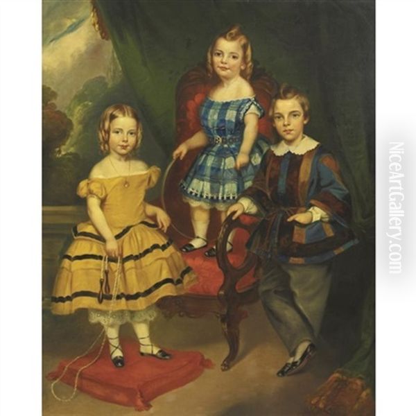 Portrait Of Three Children Oil Painting by John Harding