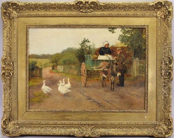 Farmers With Geese Oil Painting by Emma Louise Hardman