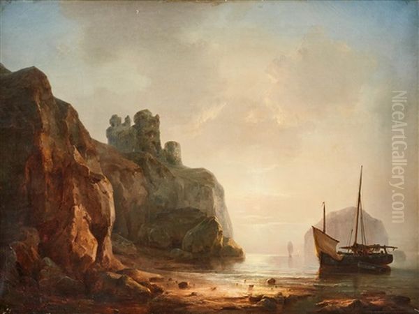 Coastal Landscape With Ships Oil Painting by Hermann Rudolf Hardorff the Younger