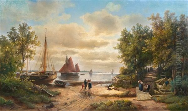 Blick Auf Die Elbe Oil Painting by Hermann Rudolf Hardorff the Younger