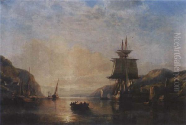 Flusslandschaft Mit Segelschiffen Oil Painting by Hermann Rudolf Hardorff the Younger