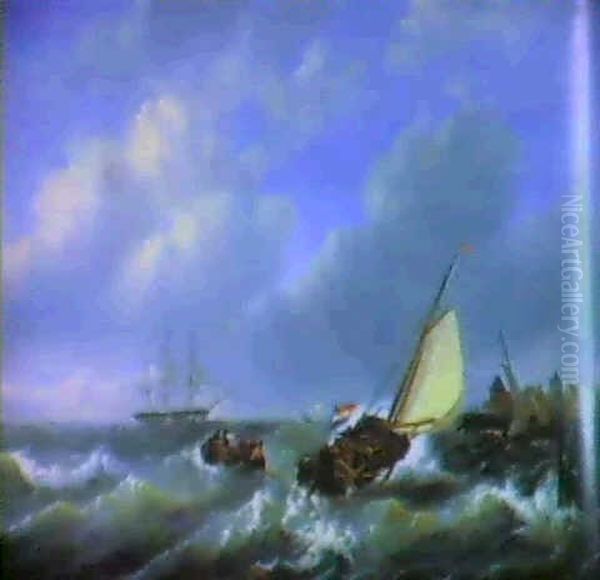 Sturmische See Oil Painting by Hermann Rudolf Hardorff the Younger