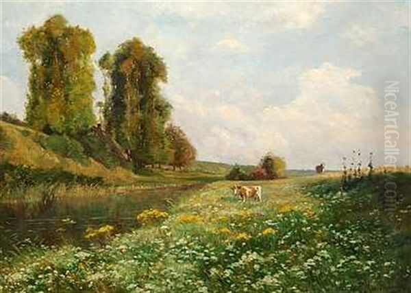 Sommerlandskab Med Koer Oil Painting by Ernest Alfred Hardouin