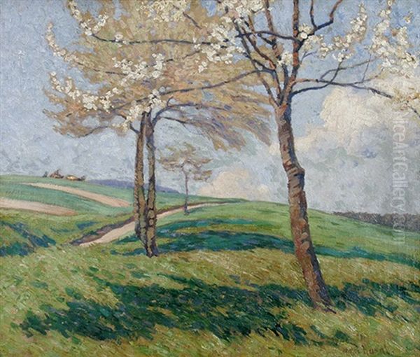 Sommerliche Wiese Mit Bluhenden Baumen Oil Painting by Ernst Hardt