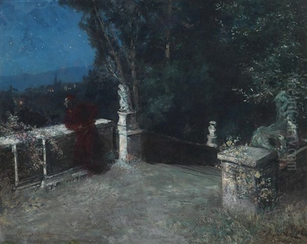 Blick Auf Eine Stadt Bei Mondschein by Ernst Hardt