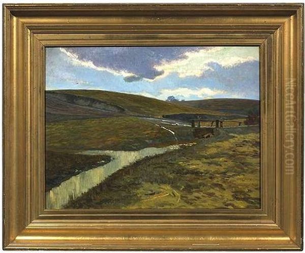 Feldlandschaft Mit Bewasserungsgraben Oil Painting by Ernst Hardt