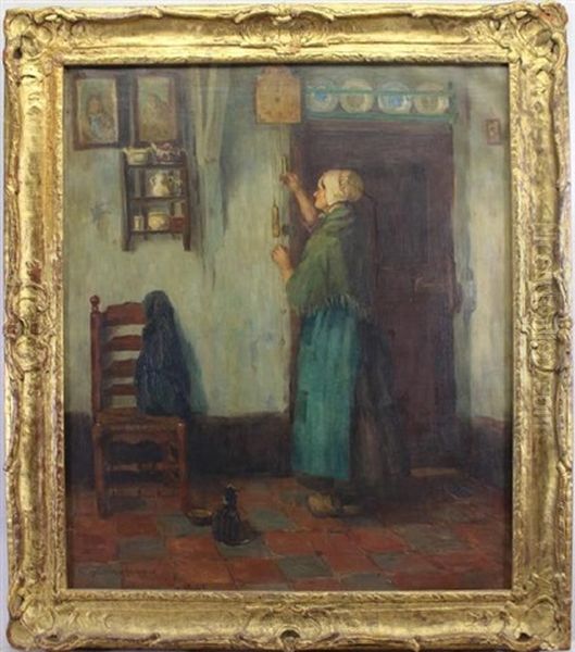 Painting Of A Woman And A Cat In An Interior Setting Oil Painting by Melbourne H. Hardwick