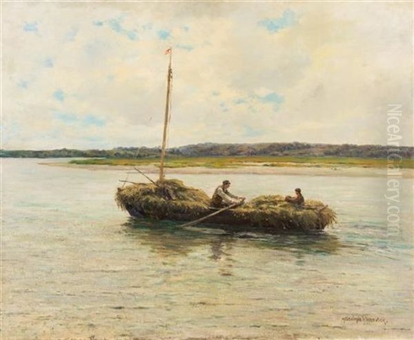 Collecting Salt Marsh Hay Oil Painting by Melbourne H. Hardwick