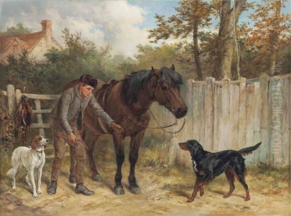 A Young Gamekeeper With A Pony And Dogs Oil Painting by James Hardy Jr.