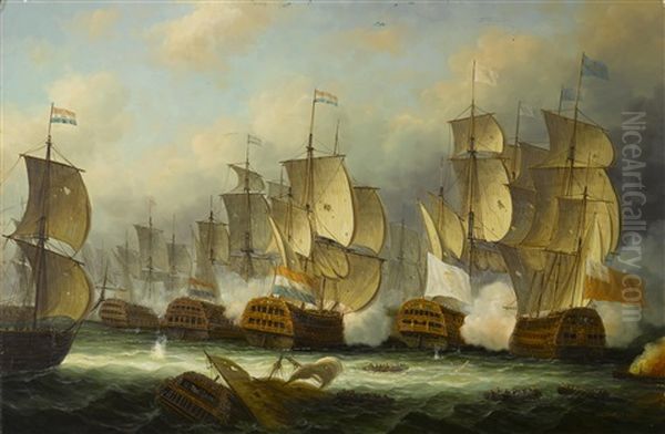 Sea Battle Oil Painting by James Hardy Jr.