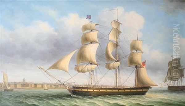 Shipping Scene Oil Painting by James Hardy Jr.