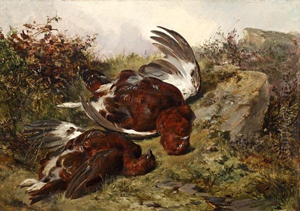 Still Life Of Grouse On A Bank Oil Painting by James Hardy Jr.