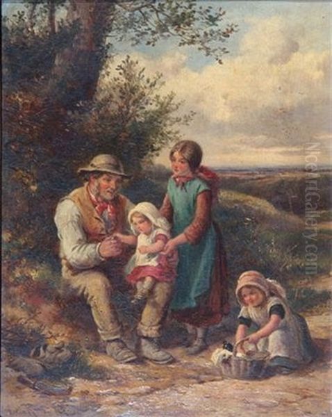 A Family Day Out In The Countryside Oil Painting by James Hardy Jr.