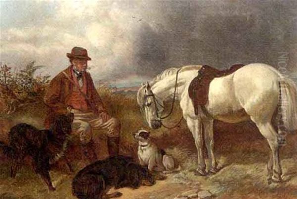 A Gillie With His Pony And Dogs Oil Painting by James Hardy Jr.