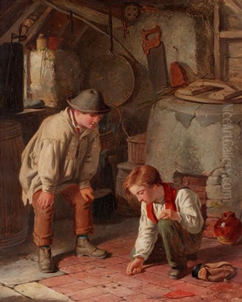 Playing Marbles Oil Painting by James Hardy Jr.