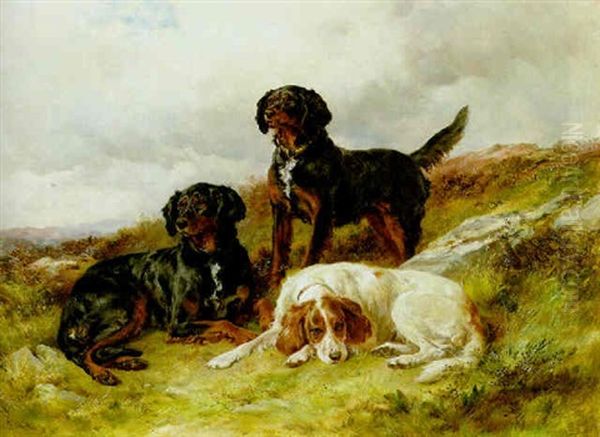 Three Setters In A Landscape Oil Painting by James Hardy Jr.