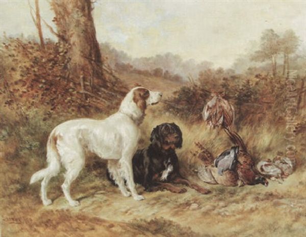 An English Setter, And A Gordon Setter By The Day'a Bag Oil Painting by James Hardy Jr.