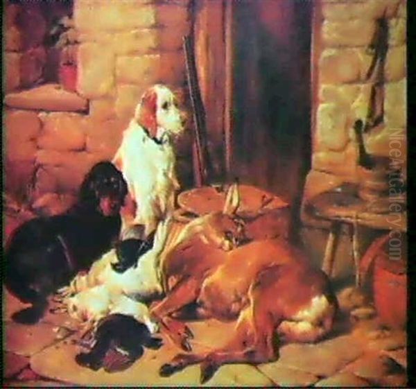 Perros Junto A Sus Presas De Caza Oil Painting by James Hardy Jr.