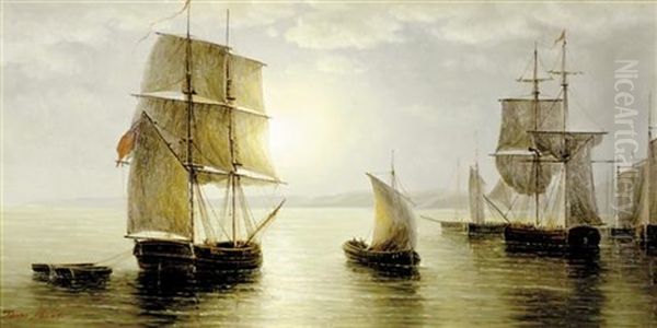 Galleons Of The Coast (pair) Oil Painting by James Hardy Sr.