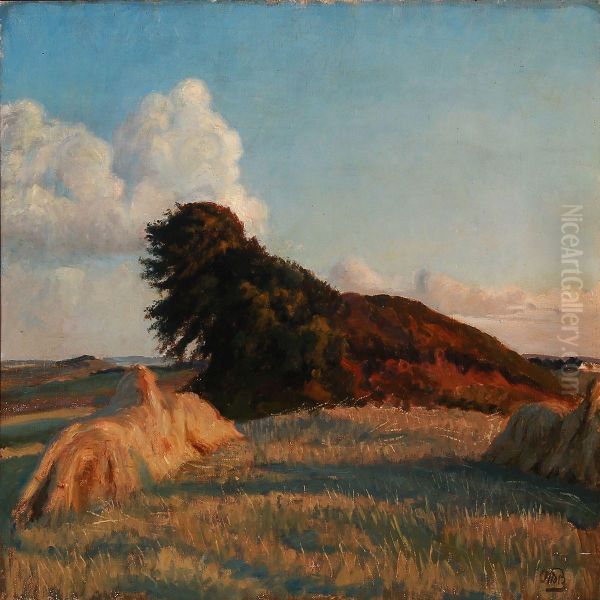 Harvest Landscape Oil Painting by Otto Petersen Balle