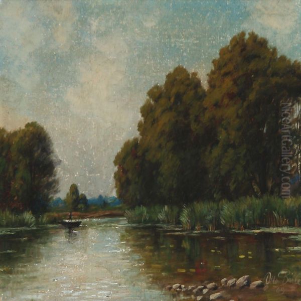 Summer Day At A Forest Lake Oil Painting by Otto Petersen Balle