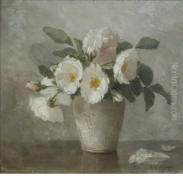 White Roses In A Vase Oil Painting by Anna Eliza Hardy